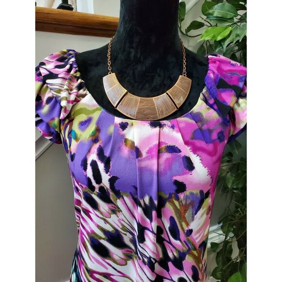 Rabbit Design Women's Polyester Cap Sleeve Round Neck Knee Length Dress Size 8 - Picture 2 of 11